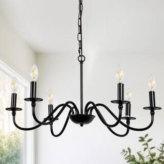 YANSUN 6-Light Black Candle Rustic Industrial Iron Chandeliers for Dining Room Living Room H-DZ11... | The Home Depot