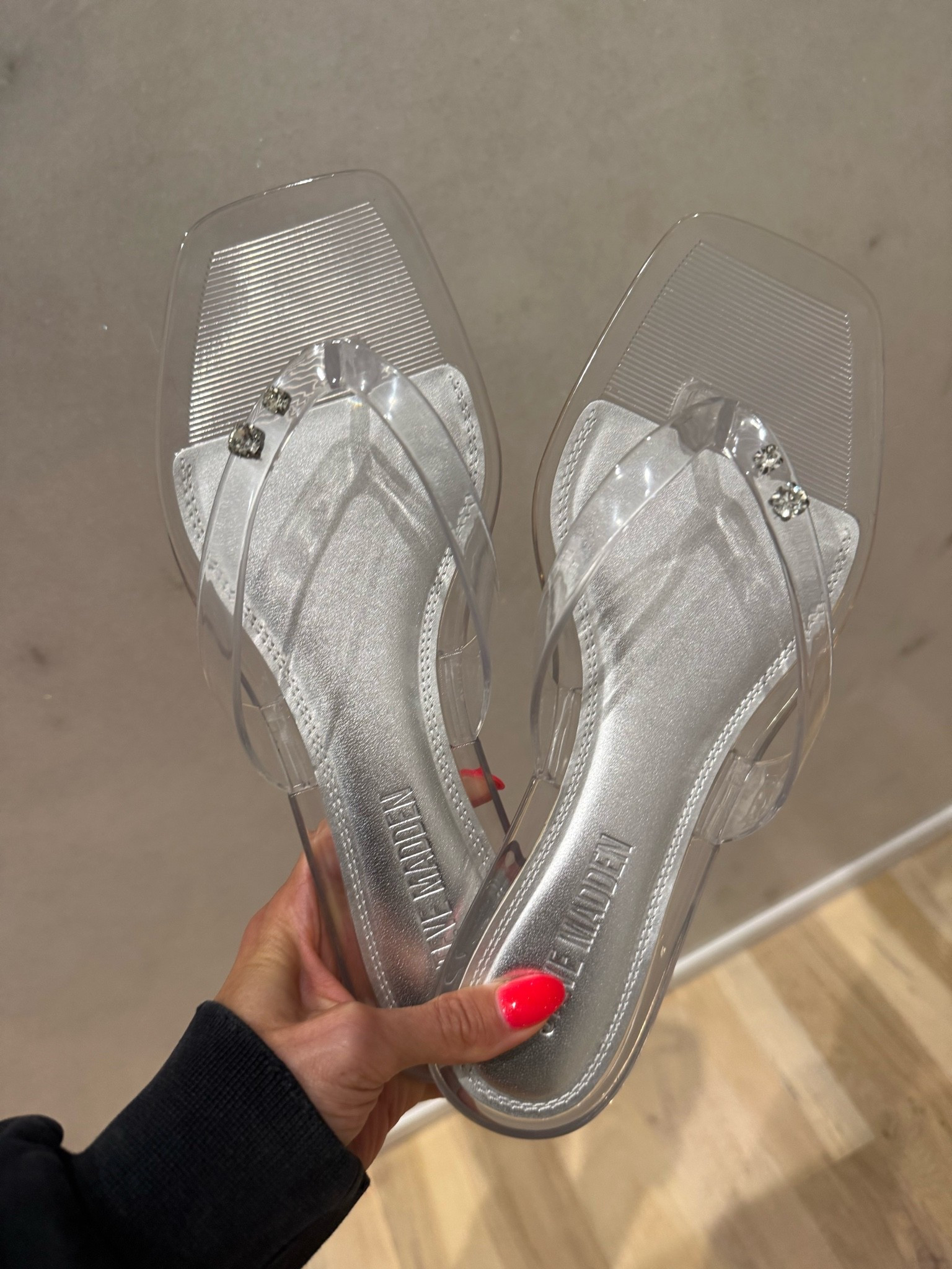 Clear jelly flip flops on trend right now! I have size 7