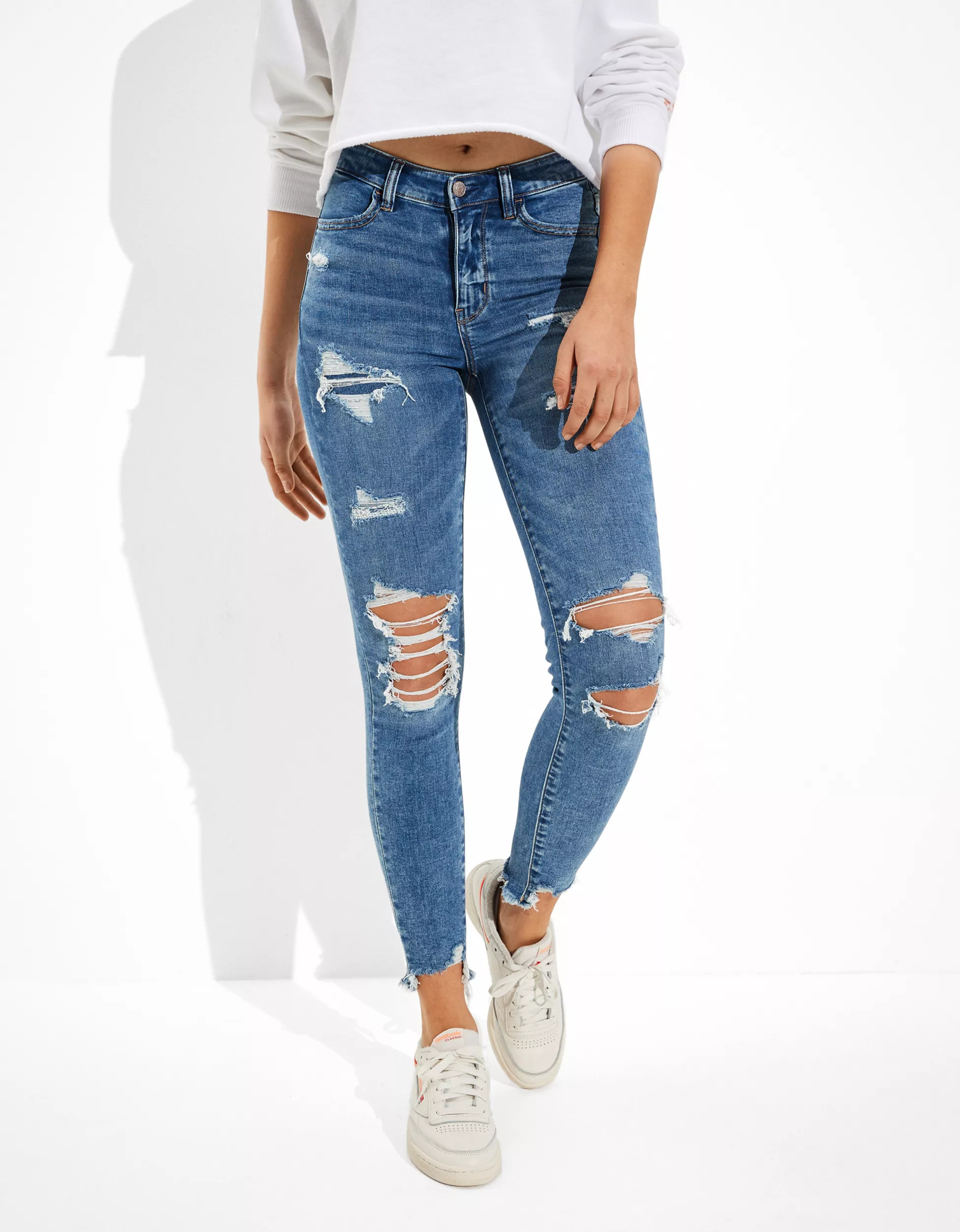 AE Ne(x)t Level Ripped High V-Rise Jegging | American Eagle Outfitters (US & CA)