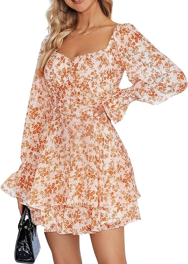 LYANER Women's Floral Print Off Shoulder Long Sleeve Ruffle Hem Romper Short Jumpsuit | Amazon (US)