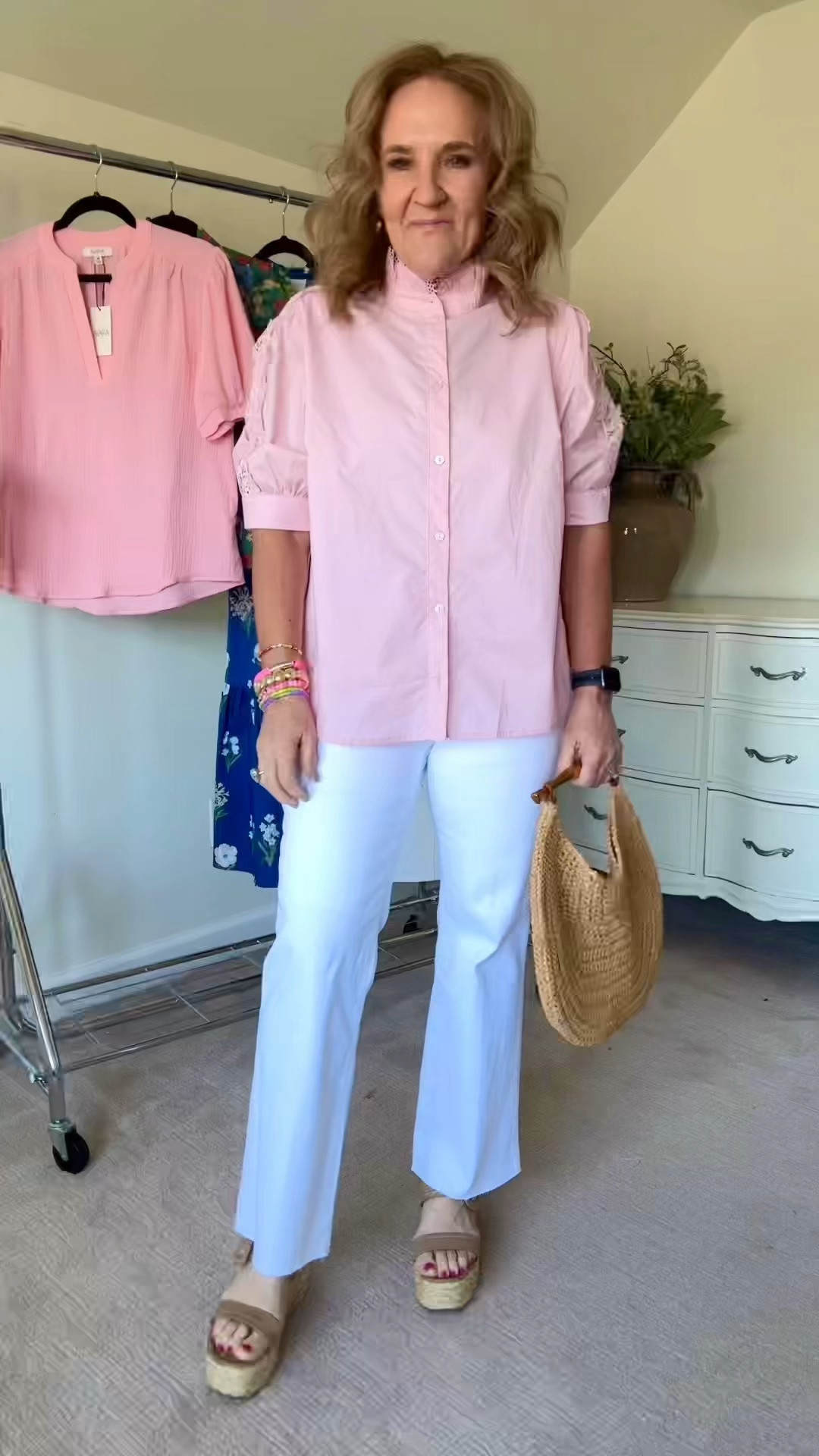 New arrivals! Use code NANETTE15 for 15% off on all! With my code everything is under $100. Except the Chloe bag which is hundreds of dollars off. This is the site I ordered from in Italy. It arrived in 3 days! 

I’m 5’3 

Pink blouse with lace trim I did size up to a large. Everything else is a medium. 
Jeans are Kut from the kloth. They’re size 29 Raw hem so you can cut to the length you want. 


Spring fashion white jeans white dresses feminine dressing pink blouses floral blouse striped dress Tommie dress seersucker 

#LTKFindsUnder100 #LTKOver40 #LTKWatchNow