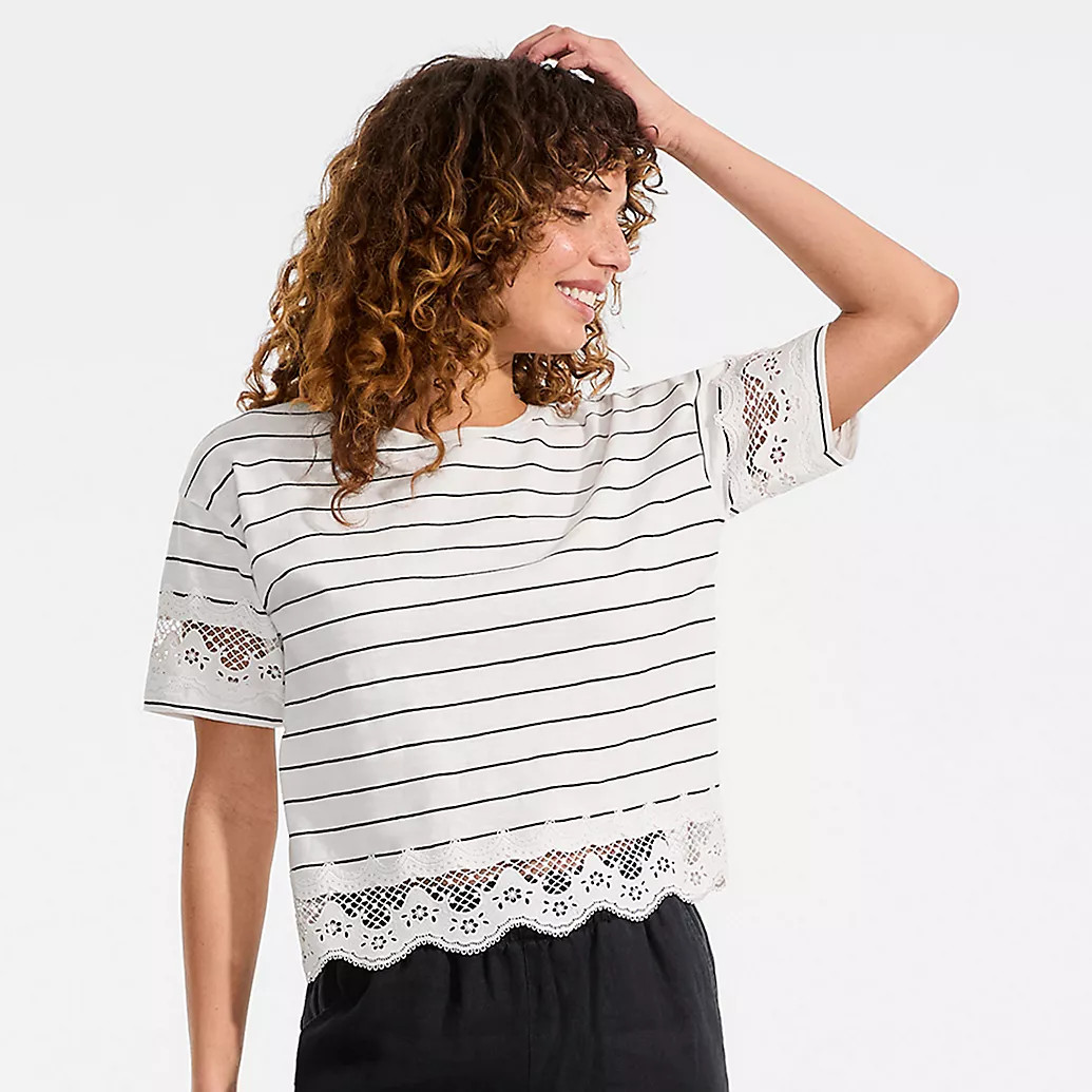 Women's Short Sleeve Slub Jersey Cutwork T-Shirt | Lands' End (US)