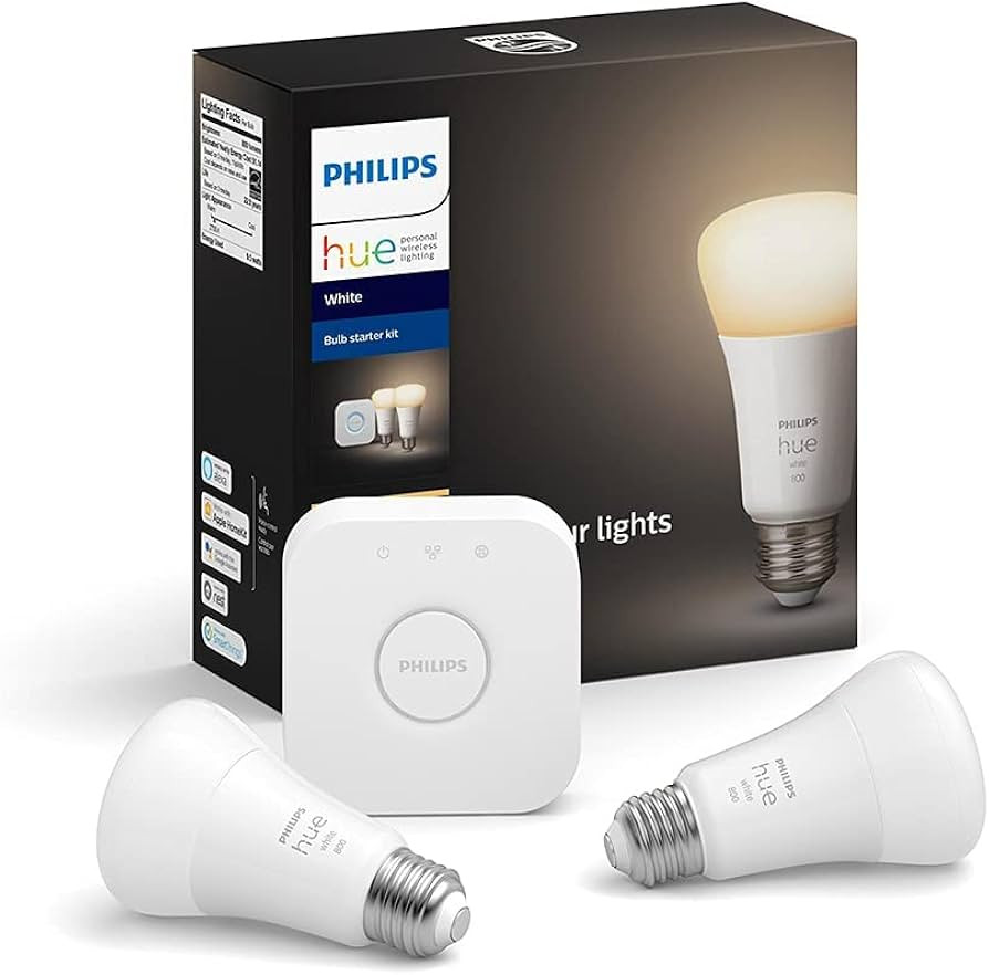 Philips Hue 2-Pack White A19 Dimmable Smart Bulb Starter Kit with Hub (Voice Compatible with Amaz... | Amazon (US)