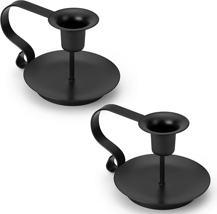 Black Metal Taper Candle Holders Set of 2, Vintage Chamberstick Candle Holder with Handle for Tap... | Amazon (US)