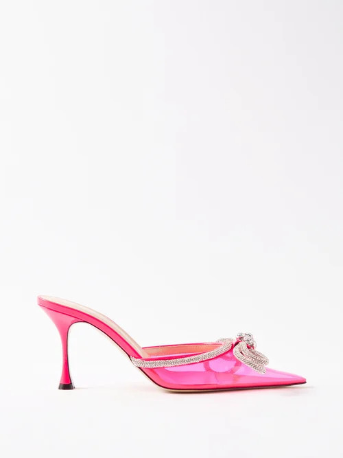 Mach & Mach - Double Bow 85 Plexi And Leather Mules - Womens - Pink Silver | Matches (US)