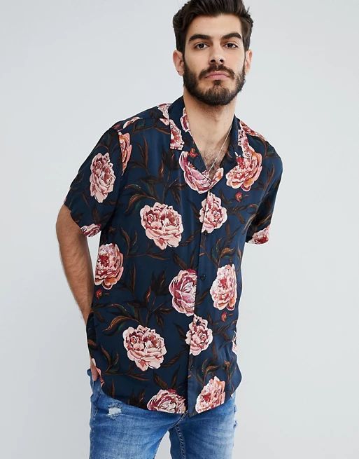 ASOS Oversized Shirt In Vintage Floral Print With Revere Collar | ASOS US
