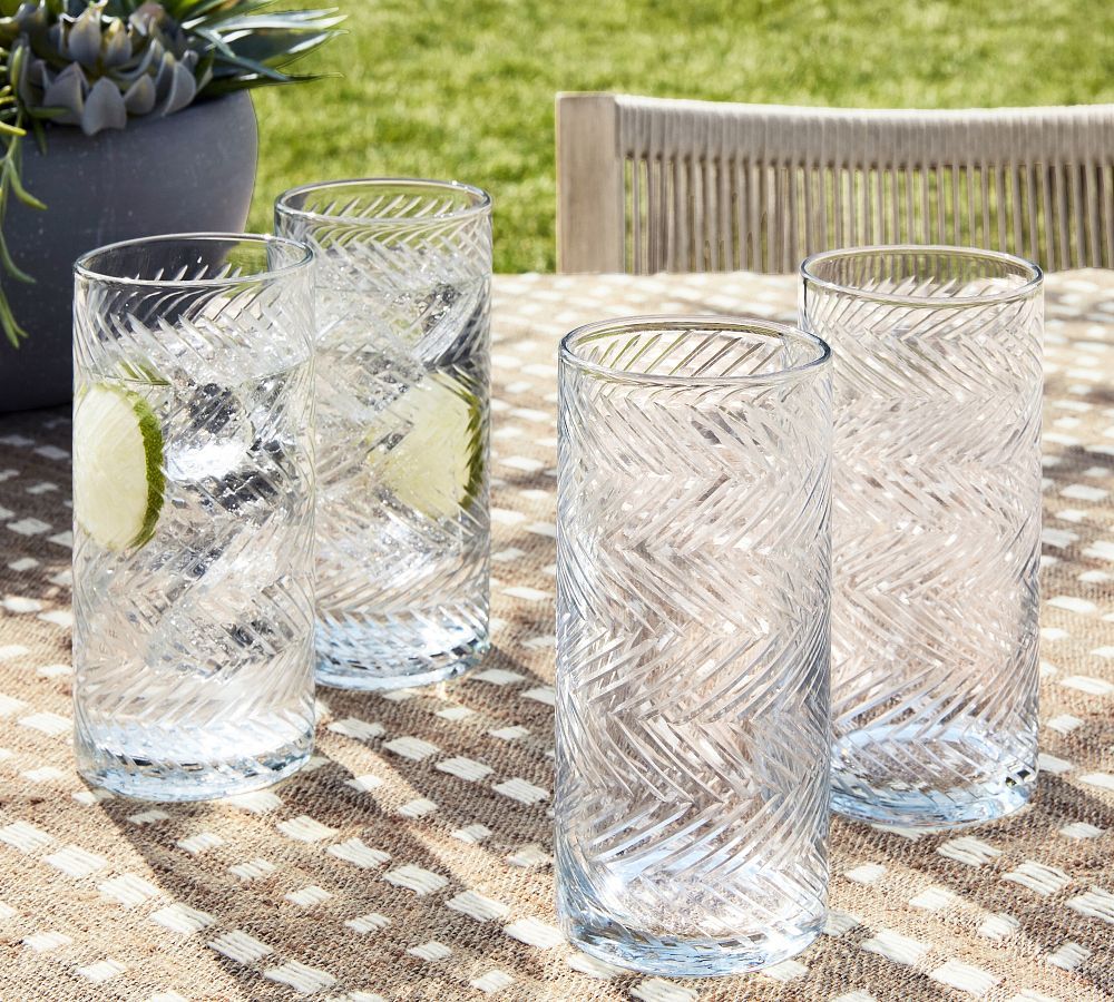 Sweet July Herringbone Handcrafted Glass Highball Drinking Glasses - Set of 4 | Pottery Barn (US)