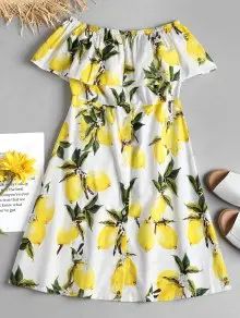 Lemon Ruffle Off The Shoulder Midi Dress | ZAFUL (Global)