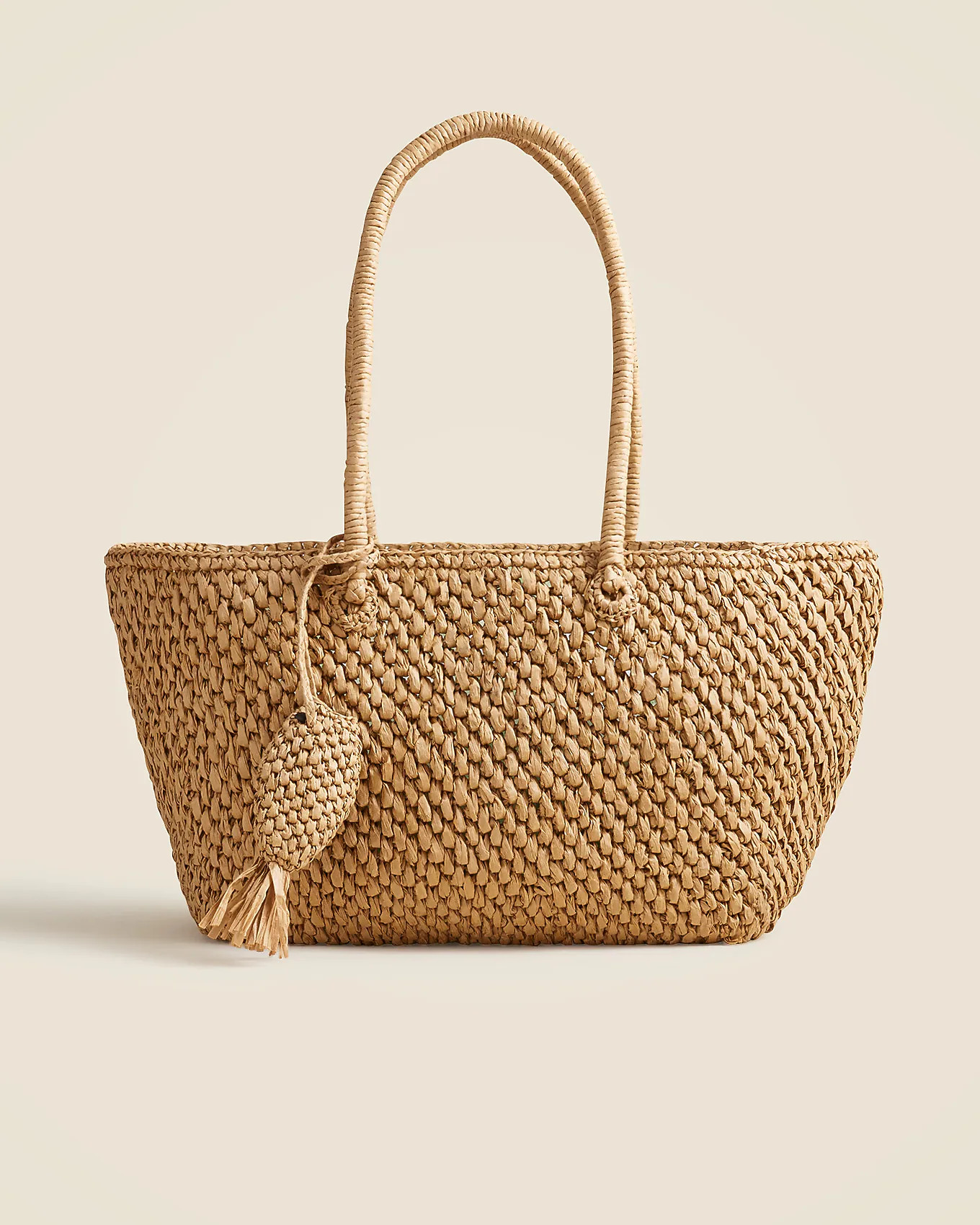 Handknotted large straw tote with fish charm | J. Crew US