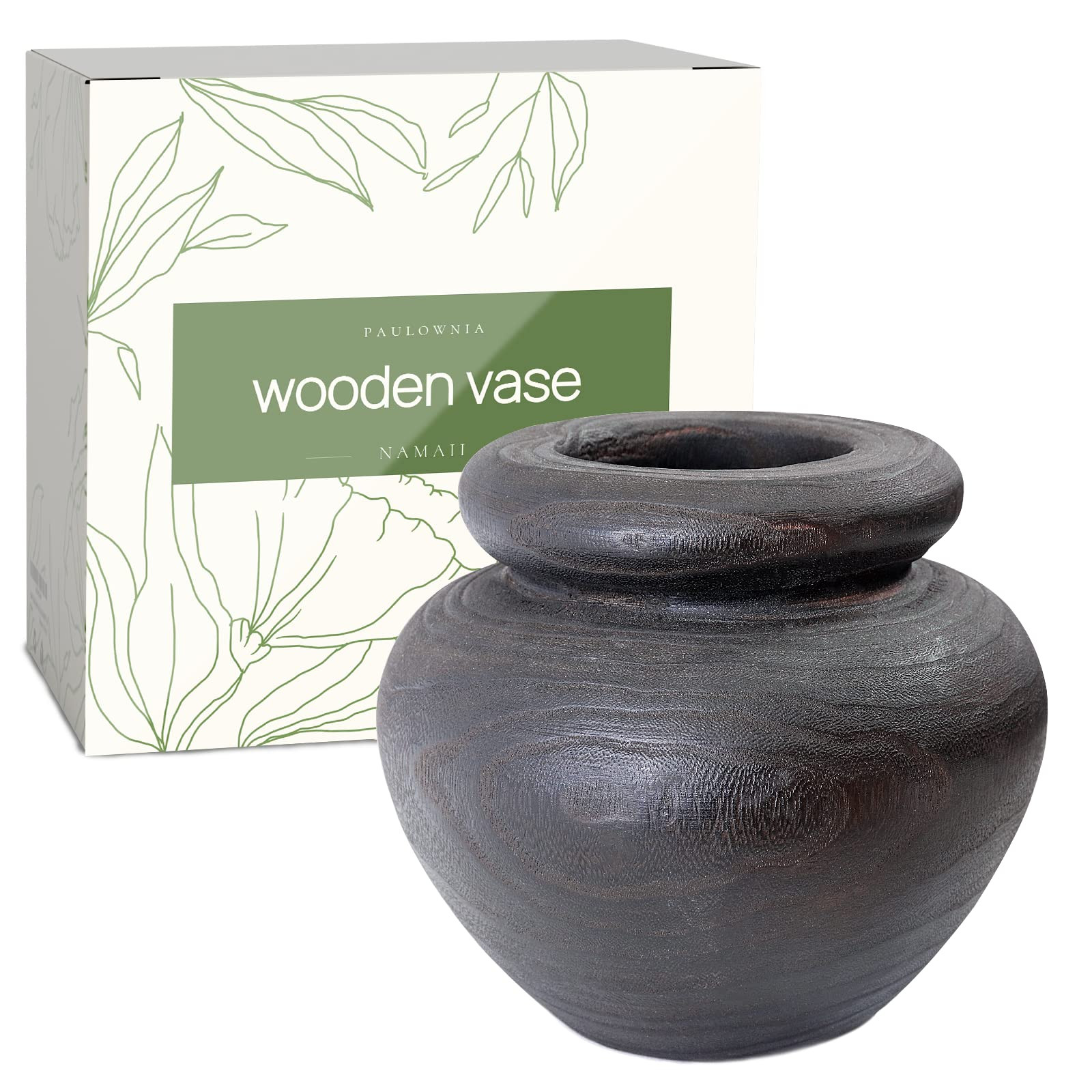 NAMAII Black Wooden Vase for Decor, Large Boho/Rustic/Farmhouse Decor Flower Vase for Home Counte... | Amazon (US)