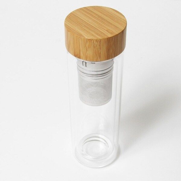 Double Wall Glass Water Bottle with Bamboo Lid with Infuser - 21 ounces | Bed Bath & Beyond