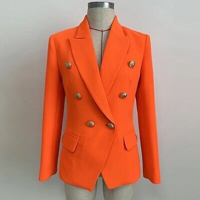 Double Breasted Neon Hot Orange Blazer With Gold Buttons Slim Fit Jacket | eBay UK