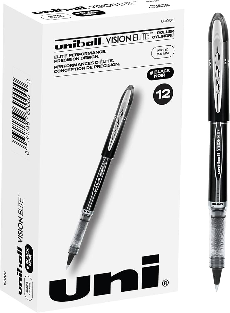 Uniball Vision Elite Rollerball Pens, Black Pens Pack of 12 - Micro Japanese Pens with 0.5mm Ink,... | Amazon (US)