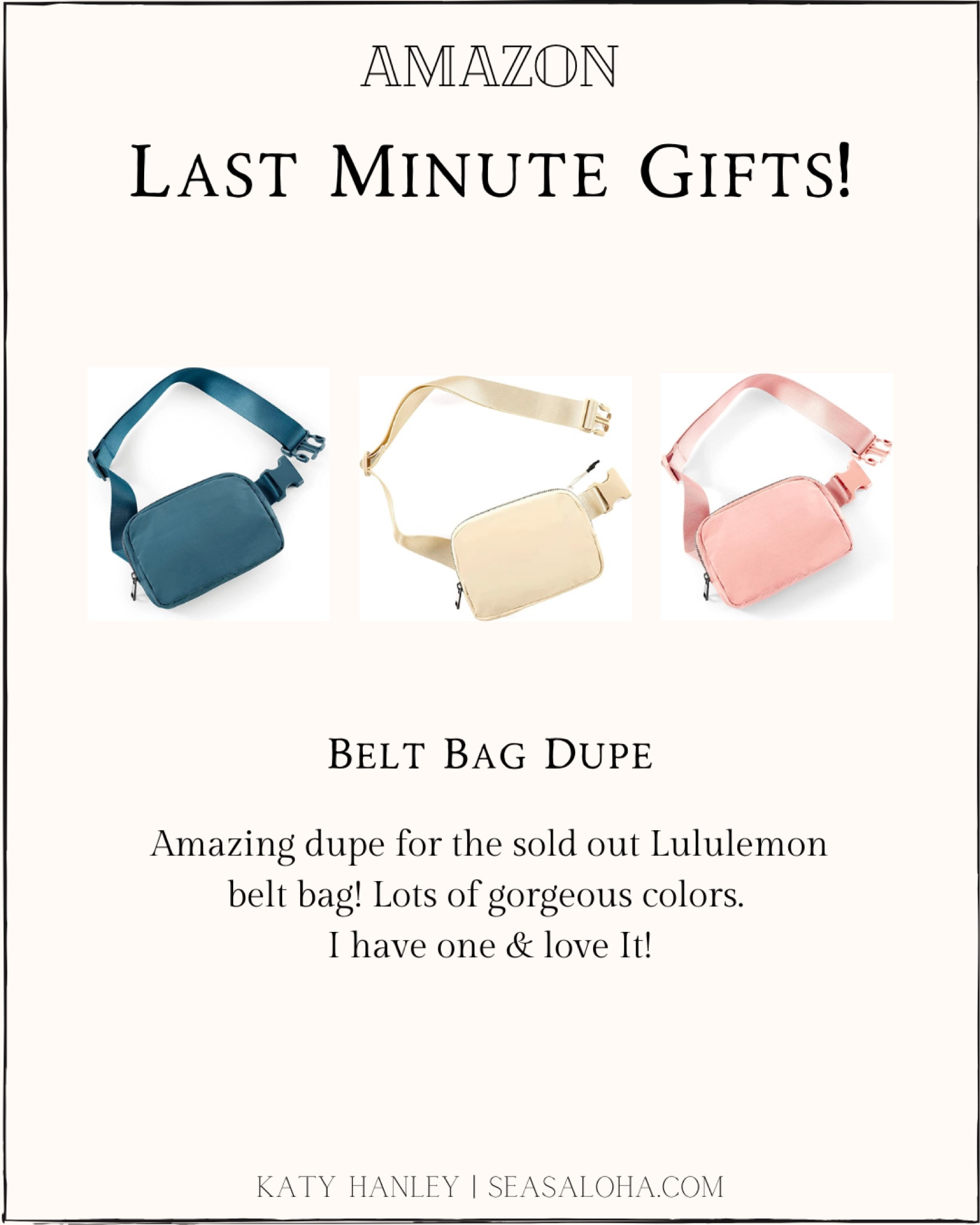 Belt bag dupes. Lululemon dupe. Amazon find. Fanny pack. Gift guide for women. Activewear. Girls gift. Favorite things! 

#LTKitbag #LTKfit #LTKGiftGuide