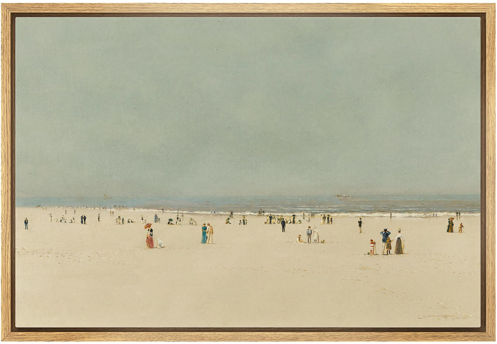 MUDECOR Framed Canvas Print Wall Art Vintage Beach with Strolling Figures Serene Coastal Illustra... | Amazon (US)