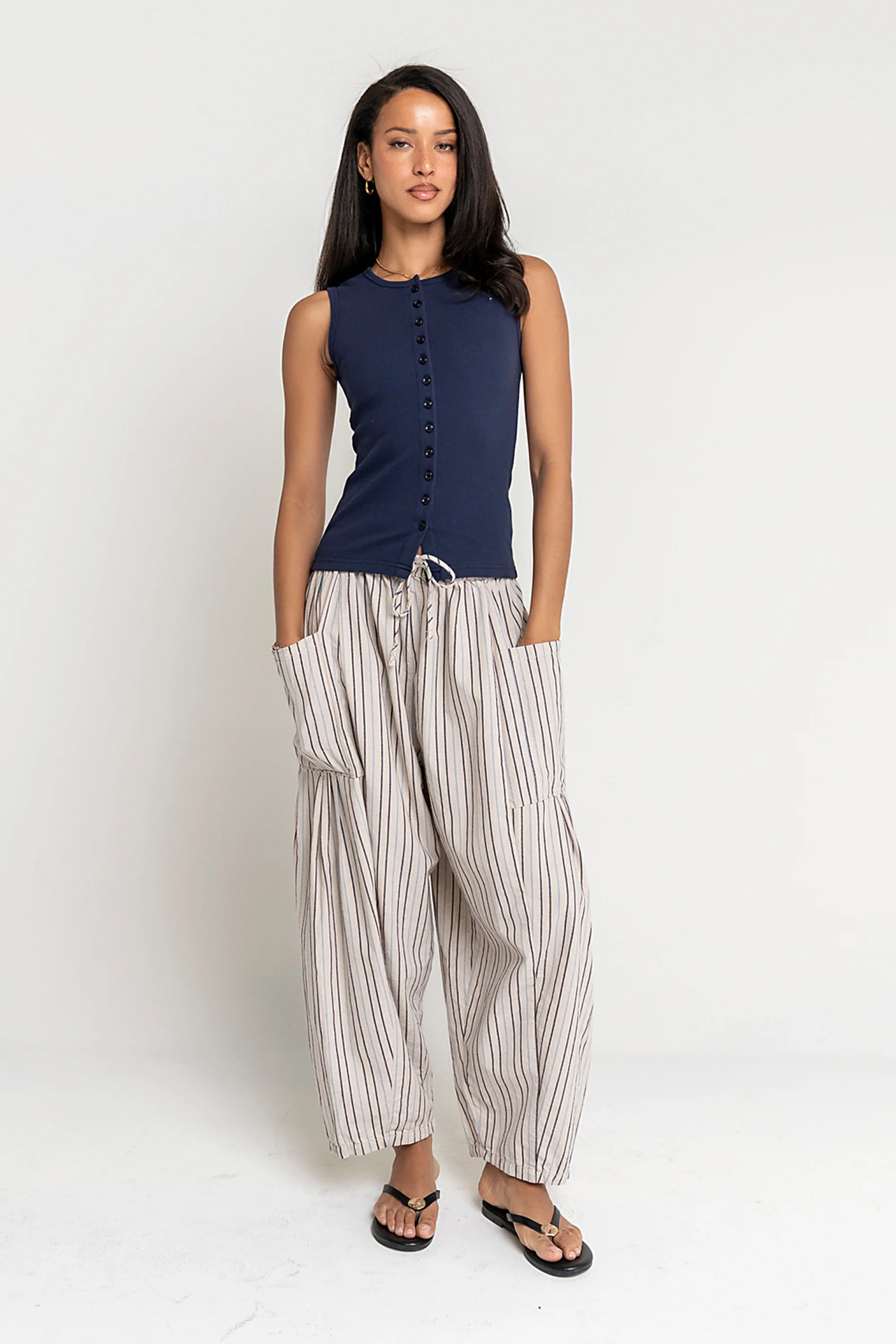 Colleen Striped Baggy Pants in Natural | Böhme US