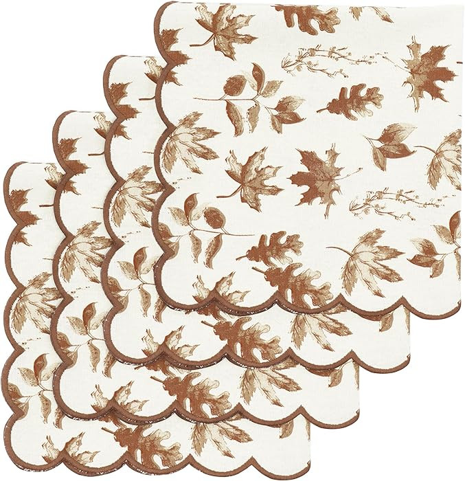 PurpleEssences Scalloped Embroidery Cloth Napkins Fall Thanksgiving Table Decor 100% Cotton Set o... | Amazon (US)