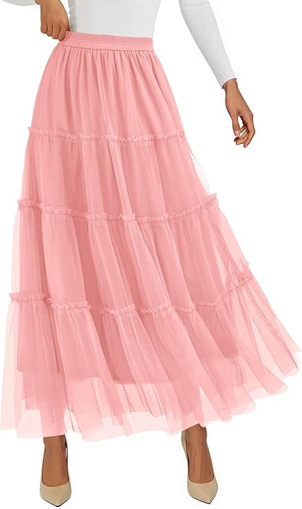 PRETTYGARDEN Tulle Skirts for Women 2026 Spring Fashion Elastic High Waisted Tiered Flowy Fairy A... | Amazon (US)