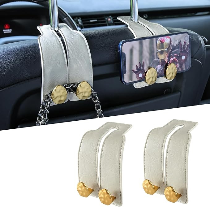 2PCS Leather Car Seat Hooks for Headrest, Vehicle Hanger Storage Organizer Universal for Handbag ... | Amazon (US)