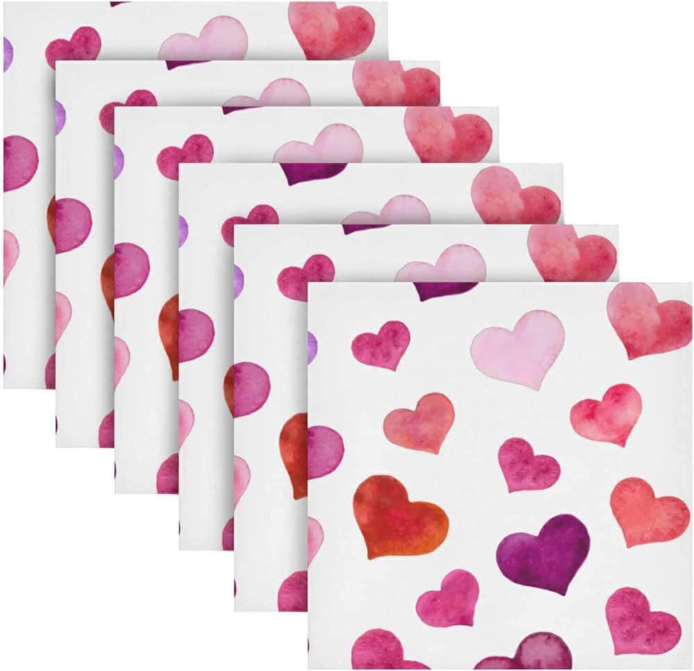 Valentine's Day Cloth Napkin Hearts Cloth Napkin Set of 6 Washable Reusable Polyester Table Napki... | Amazon (US)