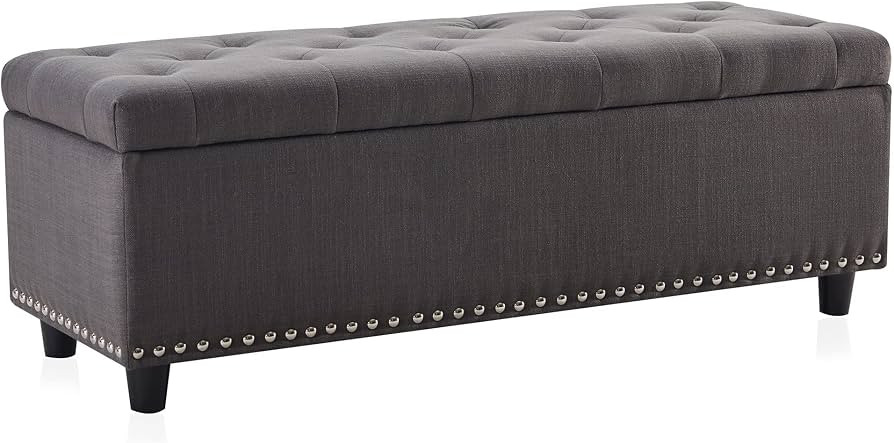 BELLEZE Modern Luxury Button-Tufted Ottoman Bench Footrest Upholstered Linen Fabric Decor for Liv... | Amazon (US)