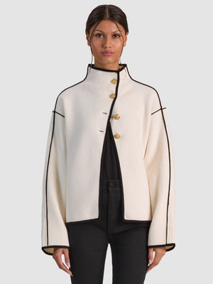 PEARSON COLLARED SWEATER JACKET - SOFT WHITE/BLACK | Alice + Olivia