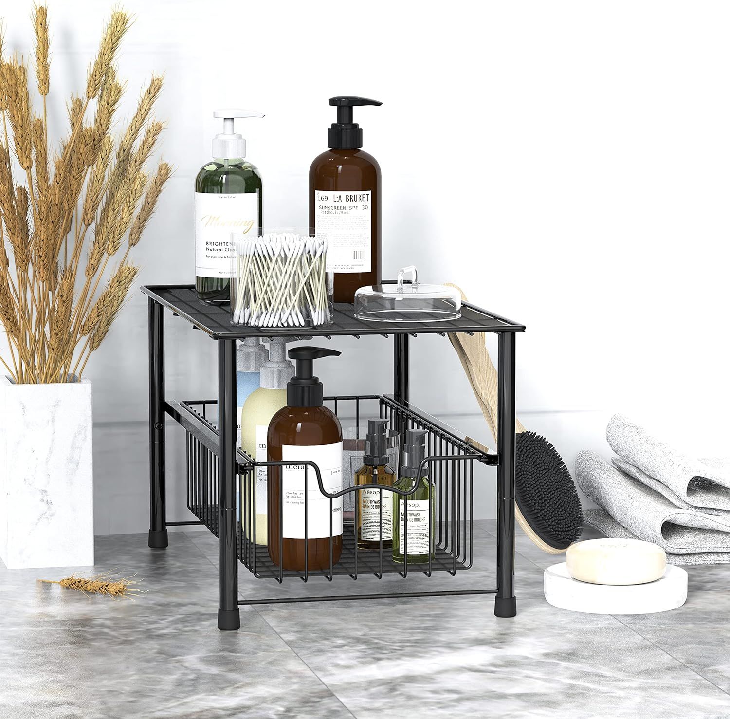 Simple Houseware Stackable Under Sink Cabinet Sliding Basket Organizer Drawer, Black | Amazon (US)