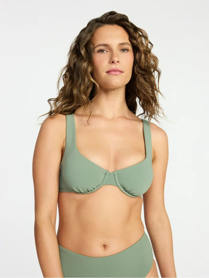 Time and Tru Women's and Women's Plus Size Ribbed Underwire Bikini Top, Sizes XS-3X | Walmart (US)