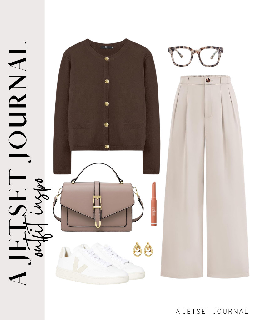I love matching these wide-leg dress pants with a button-down cardigan and sneakers. Such a nice outfit to wear when meeting friends or running errands. I really love this Travistar crossbody bag because it goes with the vibe. 

 #LTKSeasonal #LTKSaleAlert #LTKTravel
