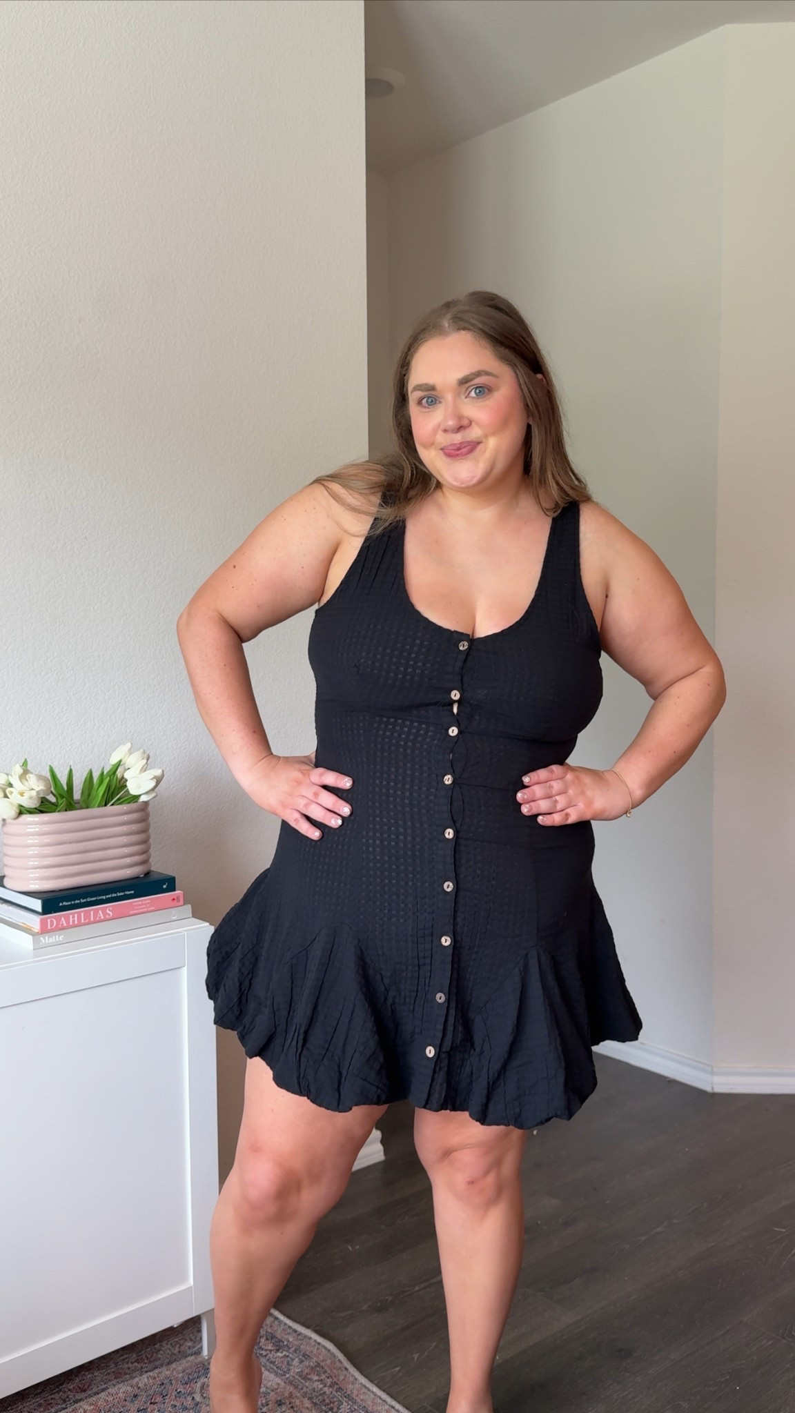 Free people seersucker dress with bubble hem wearing xl but it’s a little too snug  

#LTKPlusSize #LTKFindsUnder100