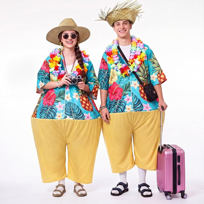 6 Pcs Adult Tacky Tourist Costume Tacky Traveler Costume Couples Costumes Straw Hat Hawaiian Hula Garland Halloween | Amazon (US)