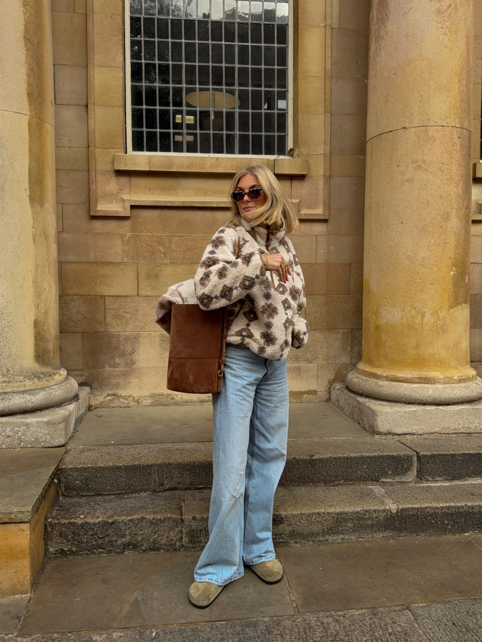 Winter outfit inspo - cosy fleece, Zara jeans. Sezane bucket bag 

#LTKjeans #LTKuk #LTKwinter
