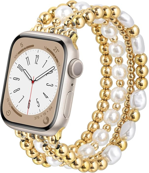 AIRSPO Gold Beaded Bracelets Compatible for Apple Watch Bands 38mm 40mm 41mm 42mm for Women, Fash... | Amazon (US)