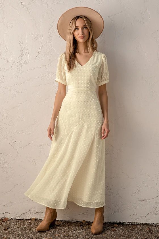 The Best Days Cream Swiss Dot Short Sleeve Maxi Dress | Lulus (US)