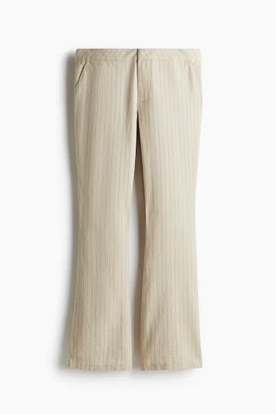 H & M - Linen-Blend Dress Pants - Light Beige/Pinstriped | H&M (US + CA)