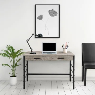Light Weathered Oak And Black Writing Desk With 2 Drawers | Wayfair North America