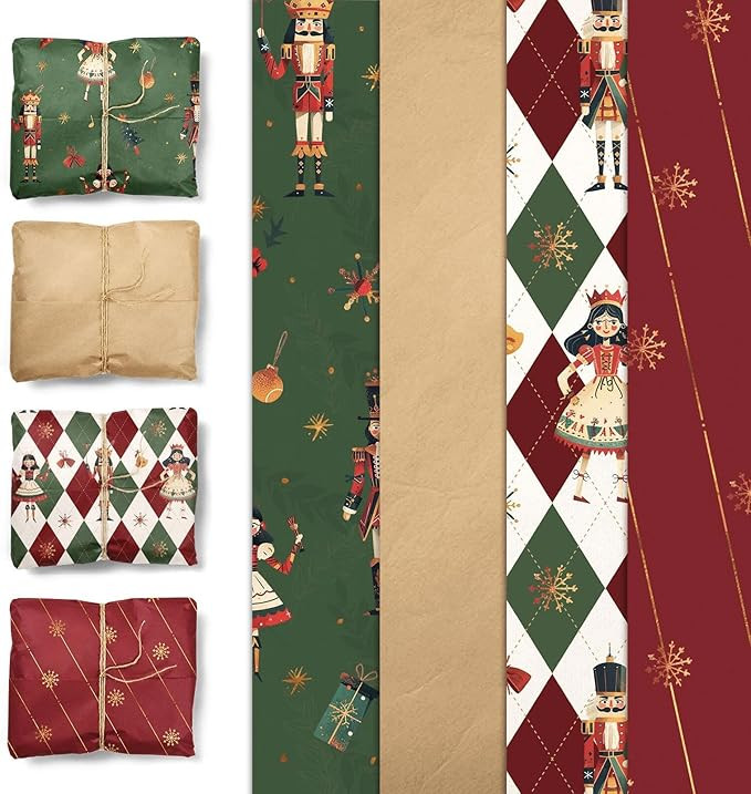 Nicrolandee Christmas Wrapping Tissue Paper, 24 Sheets Vintage Christmas Green Red Tissue Paper, ... | Amazon (US)