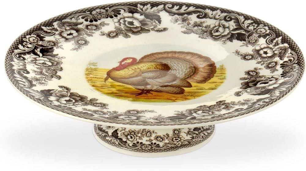 Spode Woodland Footed Cake Plate with Turkey Motif | 10.5 Inch Round Cake Stand for Thanksgiving,... | Amazon (US)