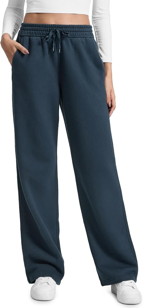 CRZ YOGA Cotton Fleece Lined Sweatpants Women 28"/30"/32" - Straight Leg Casual Lounge Pants with... | Amazon (US)
