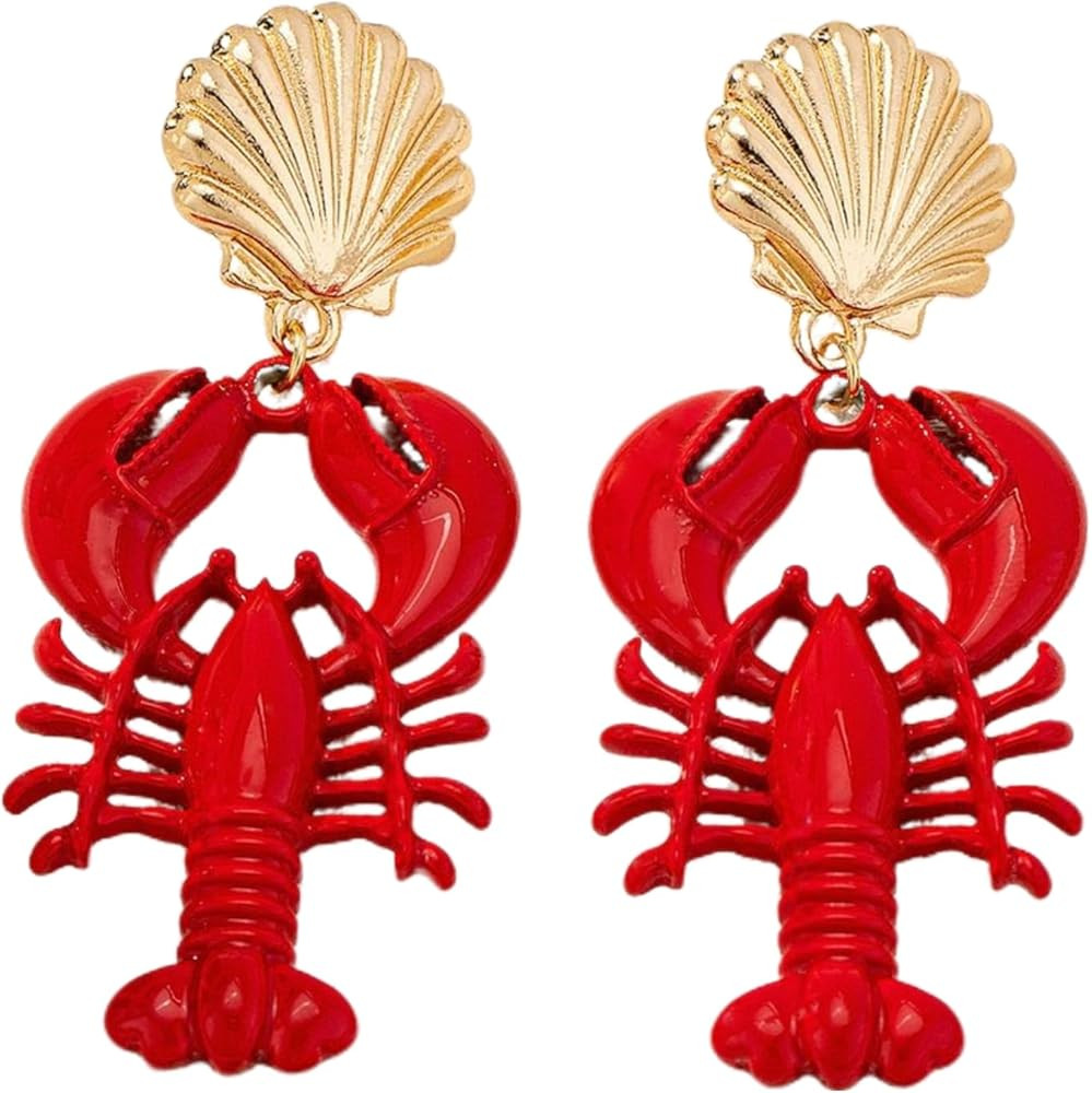 Funny Lobster Earrings Boston Red Lobster Pendant Earrings Mardi Gras Party Accessories Sea Life Beach Resort Jewelry | Amazon (US)