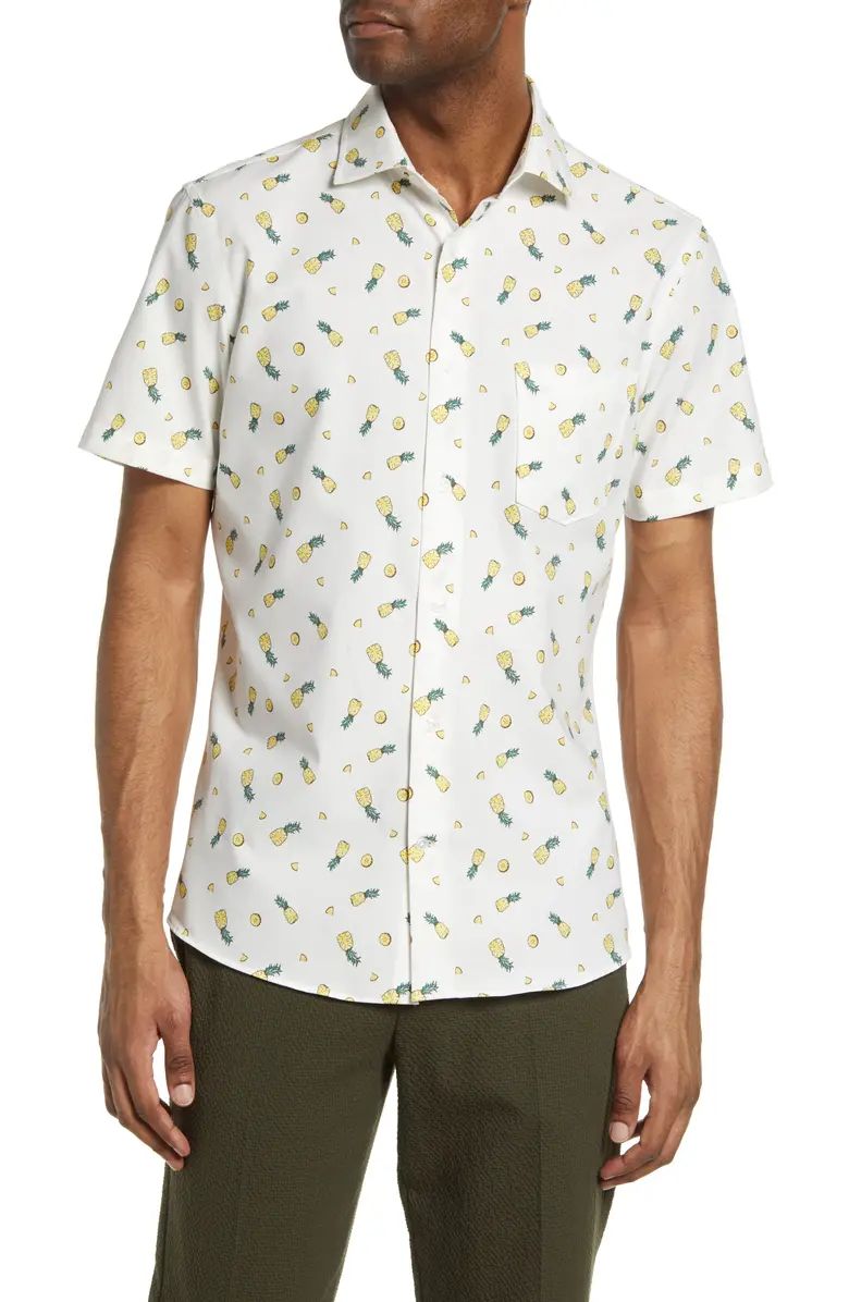 Tech-Smart Trim Fit Pineapple Print Short Sleeve Button-Up Shirt | Nordstrom