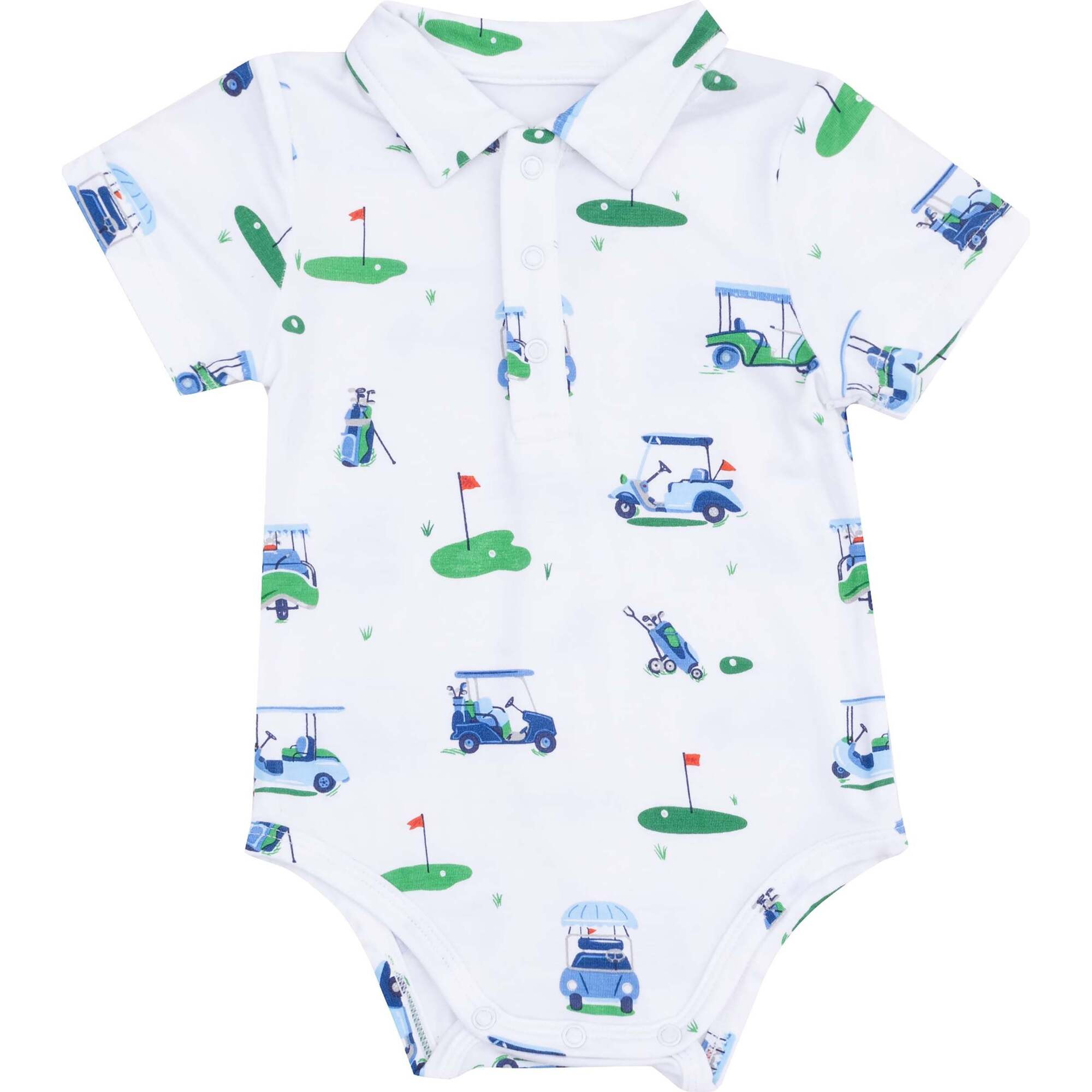Polo Bodysuit - Vintage Golf Carts, Blue | Maisonette