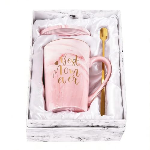 YHRJWN Mothers Day Gifts for Mom, Best Mom Ever Coffee Mug, Mom Mothers Day Gifts from Daughter Son, Moms Gift Idea for Birthday, Valentines Day, Present for Moms Mothers, 14 Oz Pink | Amazon (US)
