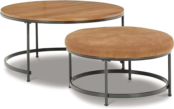 Signature Design by Ashley Drezmoore Modern Upholstered Nesting Cocktail Tables, Set of 2 , Light... | Amazon (US)