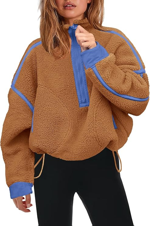 Panadila Womens Half Zip Sherpa Fleece Pullover Soft Oversized Sweatshirt with Pockets Warm Fuzzy... | Amazon (US)