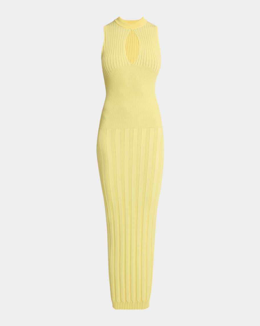 Balmain Keyhole Rib Knit Sleeveless Maxi Dress | Neiman Marcus