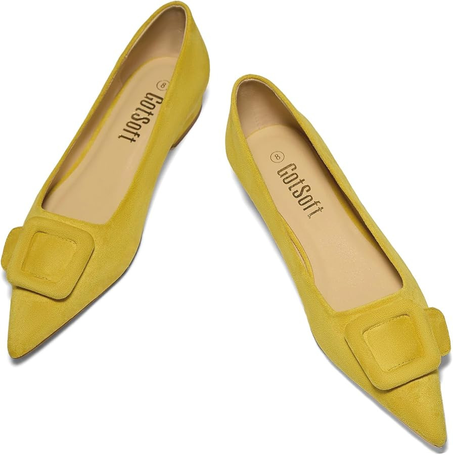 Women's Lambskin Insole Square Buckle Flats Slip on Flat Shoes | Amazon (US)