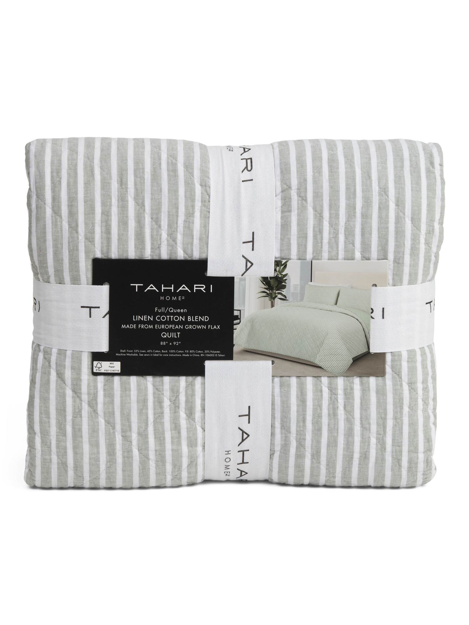 Linen And Cotton Blend Striped Quilt | TJ Maxx