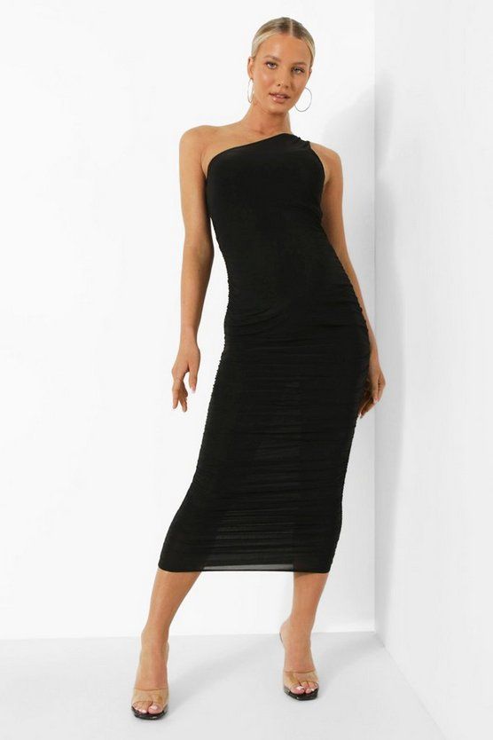 Maternity One Shoulder Ruched Midi Dress | Boohoo.com (US & CA)