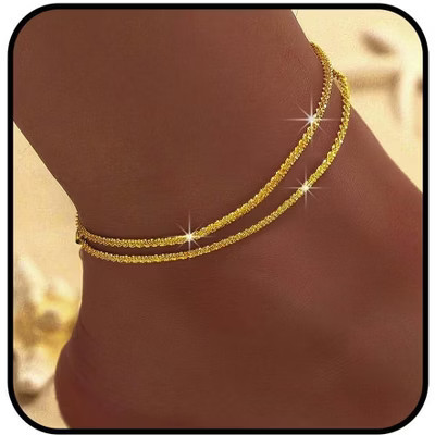 925 Sterling Silver Ankle Bracelets for Women Dainty 14K Gold Plated Anklets Set Waterproof Ankle Chain Gold-2 layer 8.6 | Target